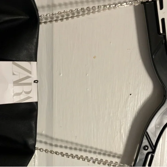 Zara Elegant Black Strapless faux leather jumpsuit size small - Picture 3 of 8